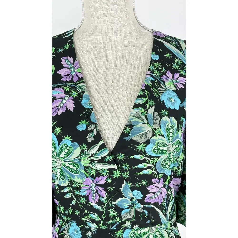 Rhode V Neck Floral Ina Midi Dress Hibiscus Women Size 4 New Bubble Short Sleeve